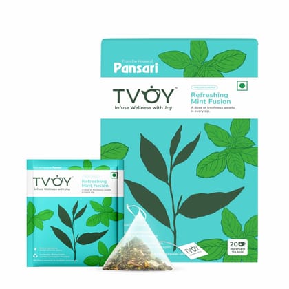 TVOY Moroccan Mint Green Tea | Organic Pyramid Tea Bags | 20 Biodegradable Non-Carcinogenic Pyramid Bags | Refreshing Herbal Blend with Pure Moroccan Mint | Antioxidant-Rich & Stress-Relieving Drink