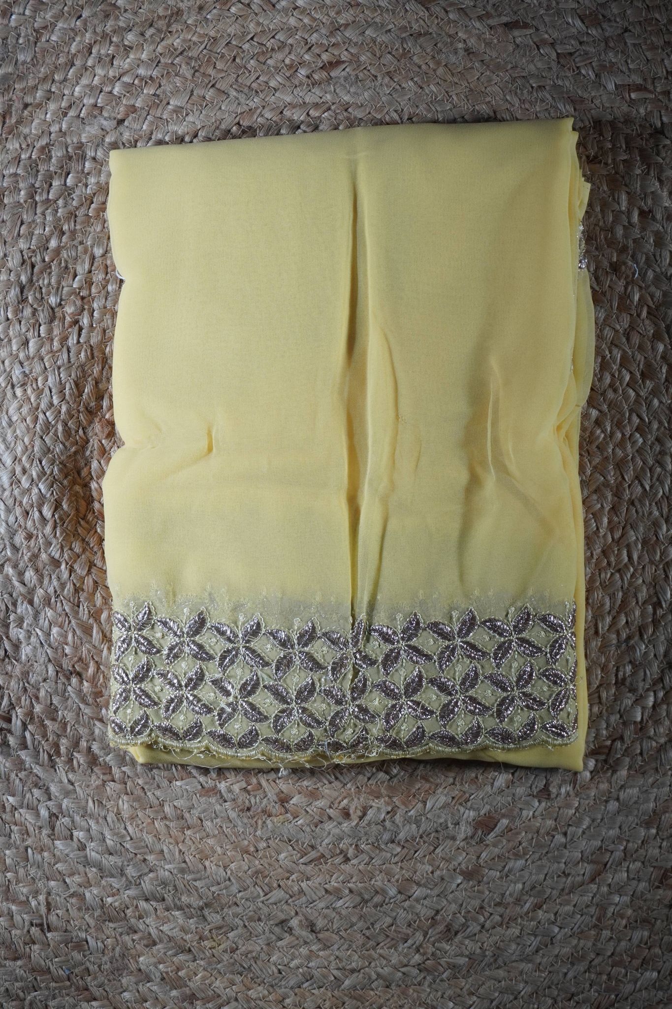 Yellow colour Thread work Saree-Pastel Yellow