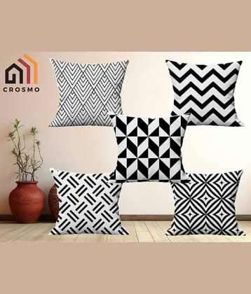 Crosmo Set of 5 Satin Abstract Square Cushion Cover (40X40)cm - White
