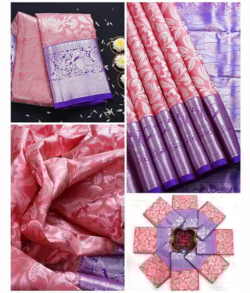 fab woven Art Silk Woven Kanjeevaram Sarees With Unstitched Blouse Piece ( Pink )