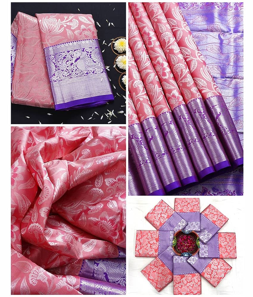 fab woven Art Silk Woven Kanjeevaram Sarees With Unstitched Blouse Piece ( Pink )