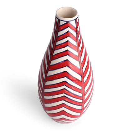 Eyaas Zig-Zag Hand-Painted Ceramic Flower Vase in Red  11x5 Inches
