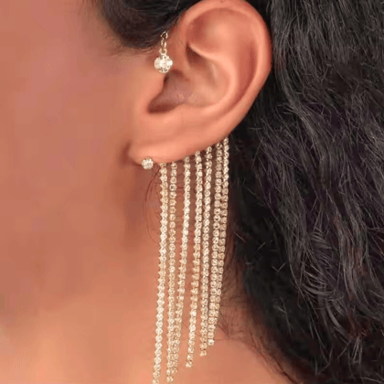 Dangling Rhinestone Ear Cuffs-Left Ear