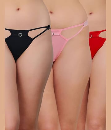 PrettyCat Pack of 3 Polyester Thongs For Women ( Multicolor 4 )