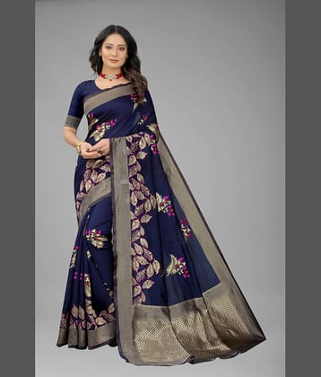 NENCY FASHION Banarasi Silk Self Design Saree With Unstitched Blouse Piece ( Black )