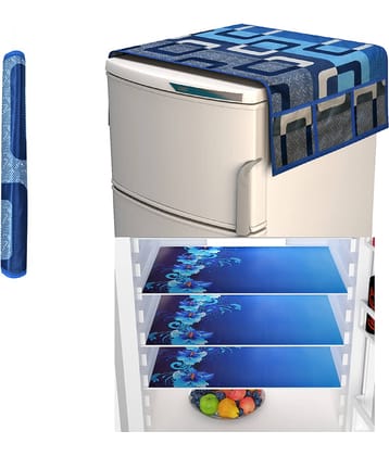 Fabolic Polyester Geometric Fridge Mat & Cover ( 93 53 ) Pack of 5 - Blue