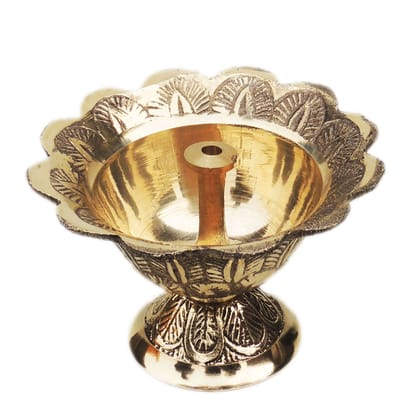Brass Table Decor Oil Lamp Deepak  - Antique Finish Puja Deepak, Height : 2.1 Inch (FMAS636 C)