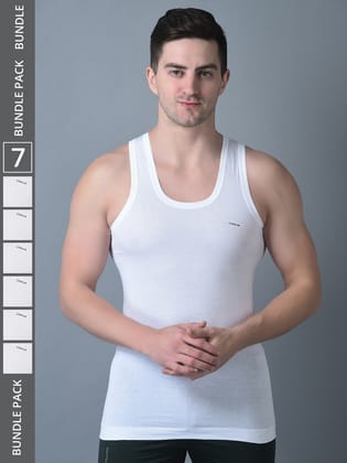 Men's White Pack of 7 Solid Combed Cotton Shrinkless Vest Men's White Pack of 7 Solid Combed Cotton Shrinkless Vest