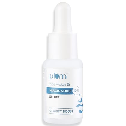 Plum 10% Niacinamide Serum with Rice Water | Provides Clear, Glowing & Brightening Skin | for Acne Prone, Combination, Oily & Sensitive Skin | Oil Control & Anti Acne Face Serum for Women & Men | 15ml Plum 10% Niacinamide Serum with Rice Water | Provides