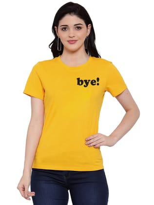 Women's Cotton Blend Bye Printed T-Shirt M (Yellow)