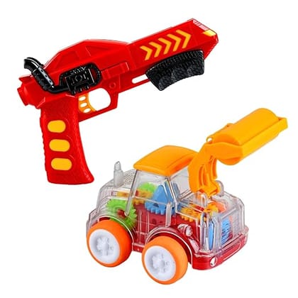 Braintastic Car Launcher Transparent Gear Toy Gun,Catapult Car Shooting Activity Game for Kids 3+ Years (Red)