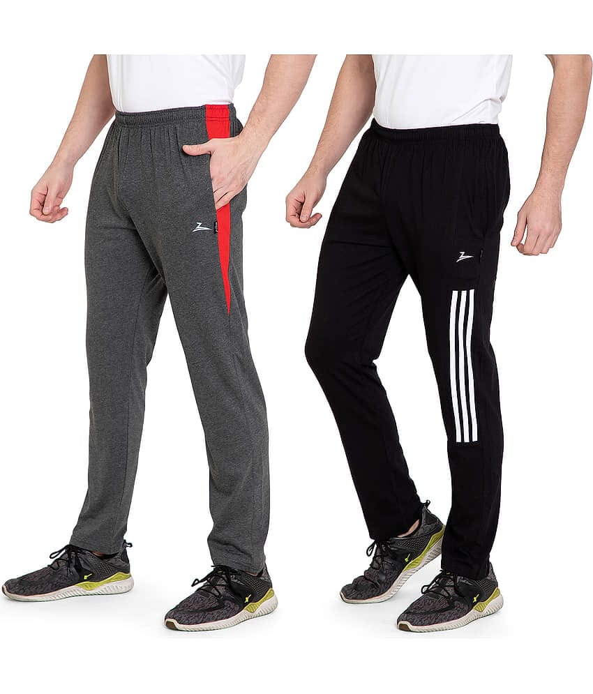 Zeffit Solid, Striped Men Black, Grey Track Pants (Pack Of 2 )