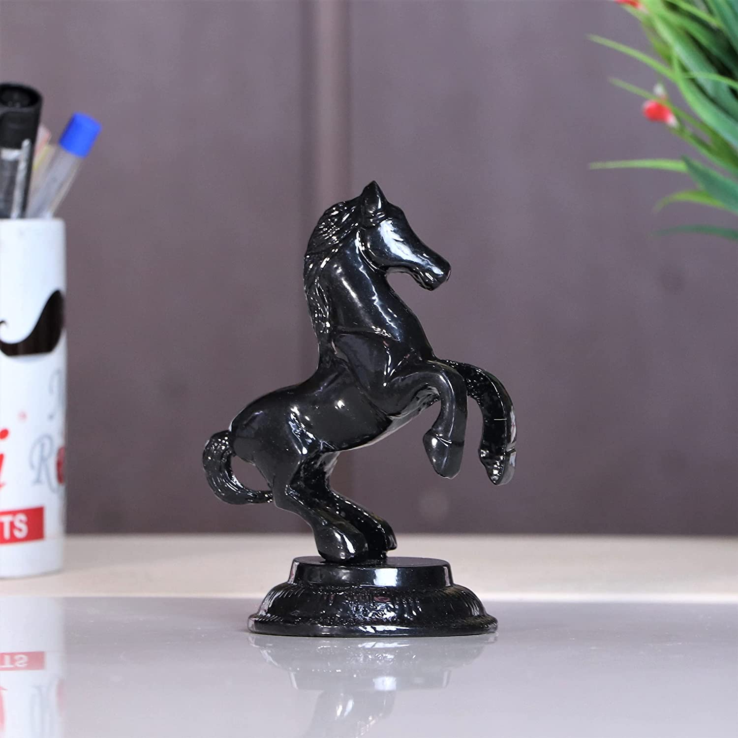 DreamKraf Z-Black Finish Jumping Horse Metal Statue