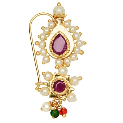 Gold Plated Traditional Tiny Pearls and Pink Stones Embellis