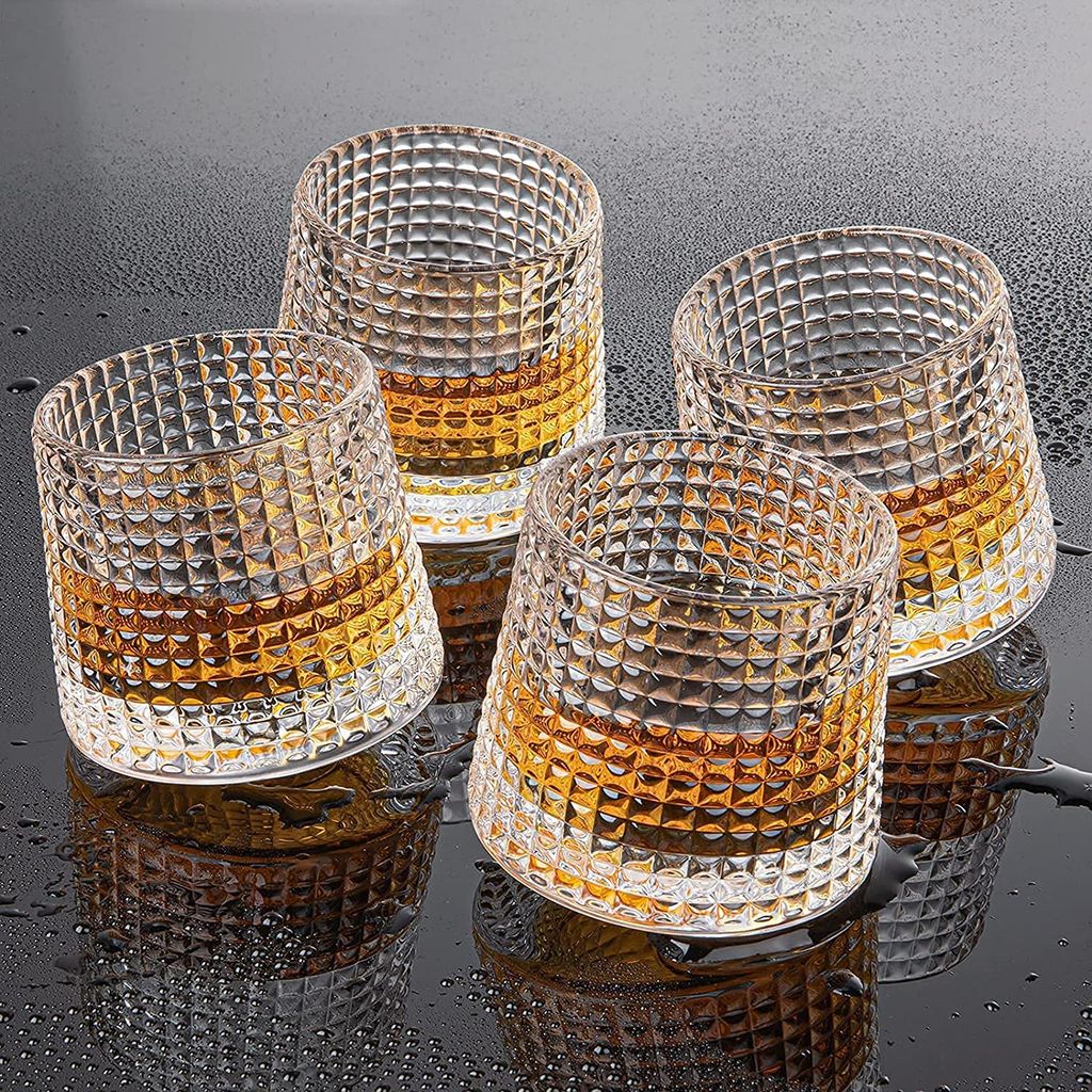Diamond Dancing Whiskey Glass 200 ML Rotable Bottom, Spining Glasses Bar Glass for Drinking Bourbon, Whisky, Scotch, Cocktails