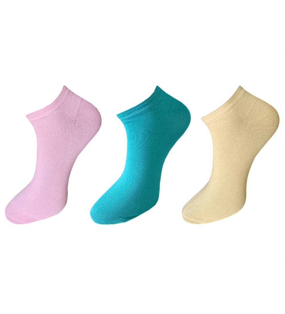 3-Pair Set Unisex Casual Cotton Solid Ankle Length Socks (Multicolor)