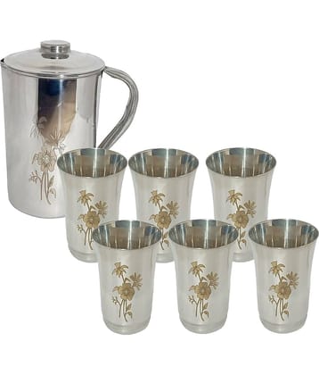 A & H ENTERPRISES Daily Use Floral Stainless Steel Jug and Glass Combo 1800 mL