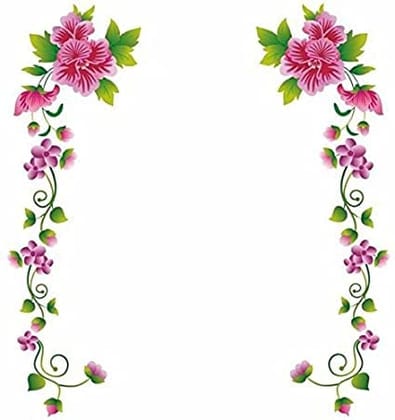 DreamKraft Pink Flower with Olive Floral Vines PVC Vinly Wall Stickers (Multicolor, 68 cm X 50 cm)