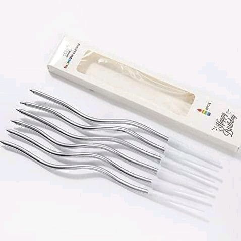 Curly Silver Candle -12PC - Party and Festive Needs | Buy online on ZillyBuy
