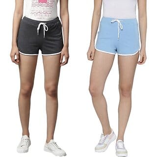 SHE PURE LUXURY WEAR Pack of 2 Solid Women Dark Grey, Blue Hotpants