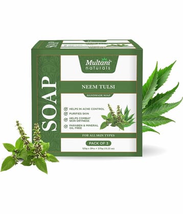 Multani Naturals Neem Tulsi Soap With Neem Extracts Antioxidants, Fights Acne & Skin Irritation, Fights Dryness 125gm (Pack of 3)