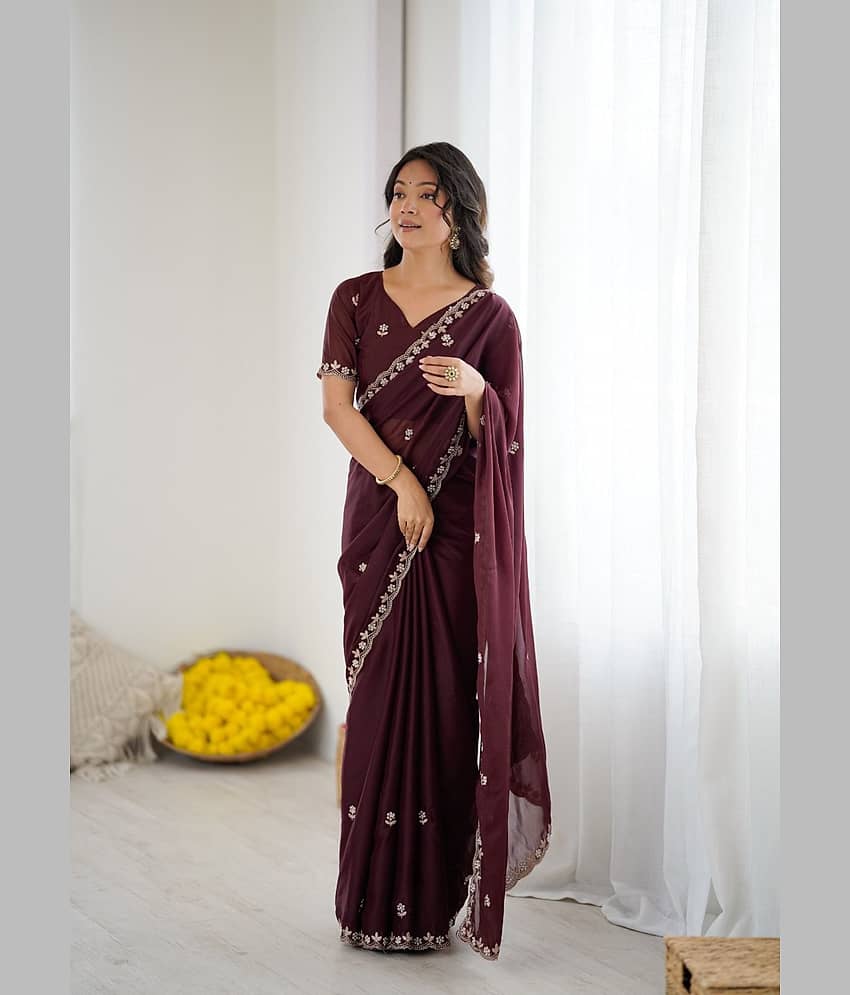 Rangtulika Ethnics Georgette Woven Design Regular Saree With Unstitched Blouse Piece ( Maroon )
