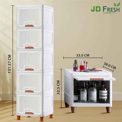 JD FRESH 5 Tier Foldable Organizer for Clothes/Modular Kitchen Storage Rack/Multipurpose Wardrobe for