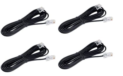 Landline Cable RJ11 Plug to Plug Telephone Modem Line Cable (Black, 2 Meter) - Pack of 4