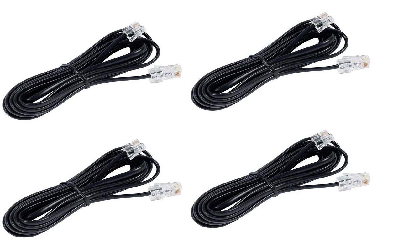 Landline Cable RJ11 Plug to Plug Telephone Modem Line Cable (Black, 2 Meter) - Pack of 4