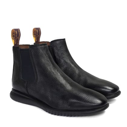 Black Textured Leather Chelsea Boot with Light weight sole by Brune & Bareskin-40/6
