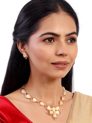 Gold Plated Beige Stone Jewellery Set