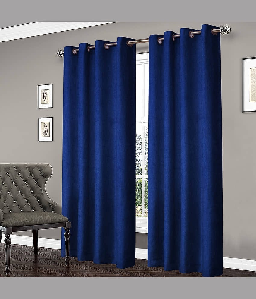 Home Candy Set of 2 Door Blackout Room Darkening Eyelet Polyester Navy Blue Curtains ( 213 x 120 cm )