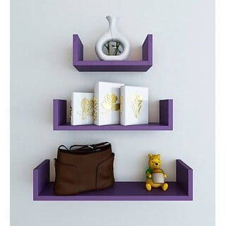 Onlinecrafts Wooden Wall Shelf Wooden Wall Shelf (Number Of Shelves - 3, Purple)