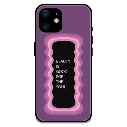 'Beauty Is Good For The Soul' Pink - Glossy Metal Silicone Case For Apple iPhone Models-Apple iPhone 12 Mini