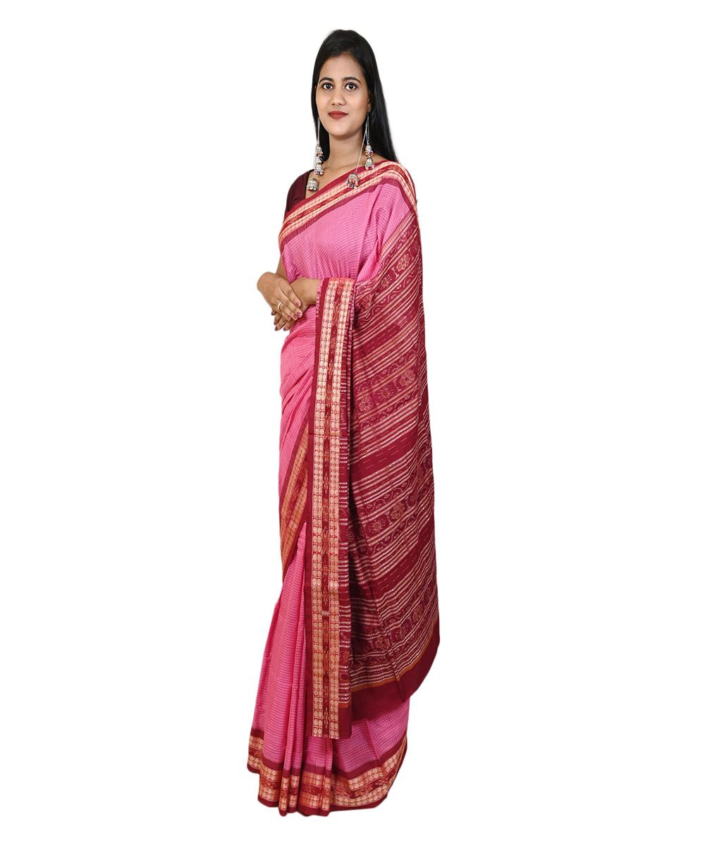 Pink maroon colour handwoven cotton saree