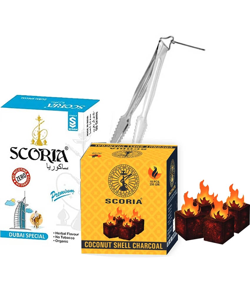 SCORIA Hookah Dubai Special, 250Gm Coconut Coal, Tong Pack Of 3