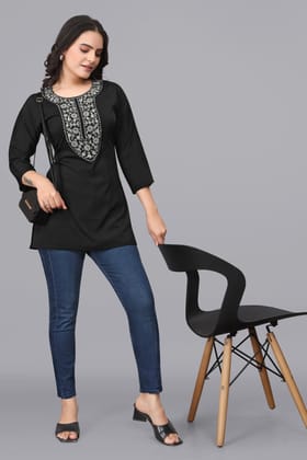 OWO THE LABEL Short Kurti For Women with Embroidery work in neck (OTLKRT2000)-Medium