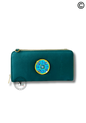 Green Mandala Handcrafted Lippan Art Wallet Sling Green Mandala Handcrafted Lippan Art Wallet Sling