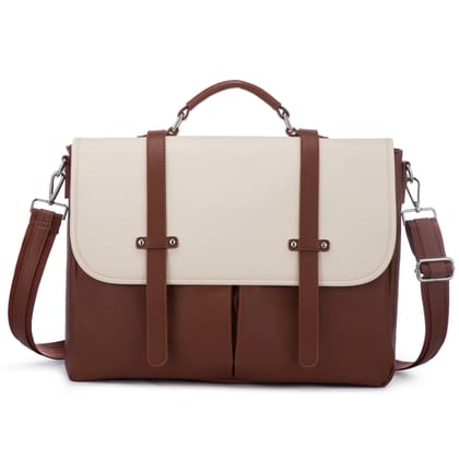 Lovevook Women's Laptop Bag Beige-Brown - Sleek and Functional Work Bag with Multiple Pockets-Beige-Brown