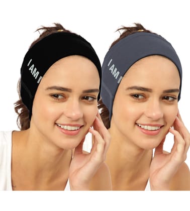 FREECULTR Unisex Bamboo Bandana, Anti Microbial Super Soft & Comfort Fit, Breathable Multipurpose Headband, Face Mask for Dust Protection and Sun - Size Printed Pack of 2-Black, Charcoal