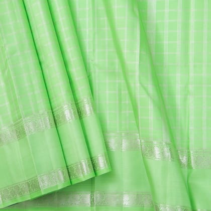 Pista Green Kanchipuram Silk Saree With Medium Border Handwoven Pure Silk For Wedding Wear PV NYC 1189