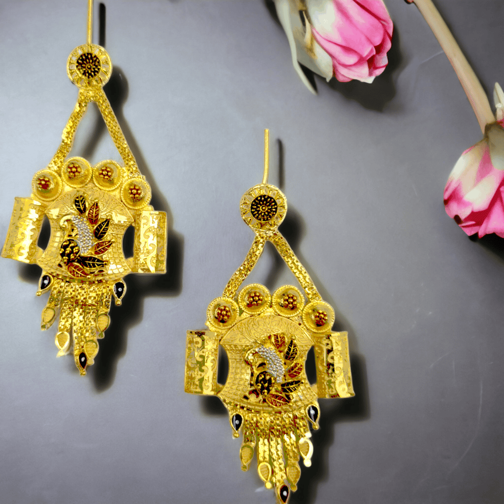 Handmade Gold-Plated Peacock Earrings with Crystal Detailing | Luxurious One Gram Ethnic Jewelry for Women
