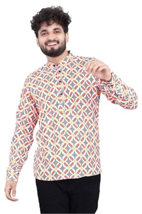 Men's Cotton Blended Printed Full Sleeve Shortkurta (Multicolor, M)-PID53464