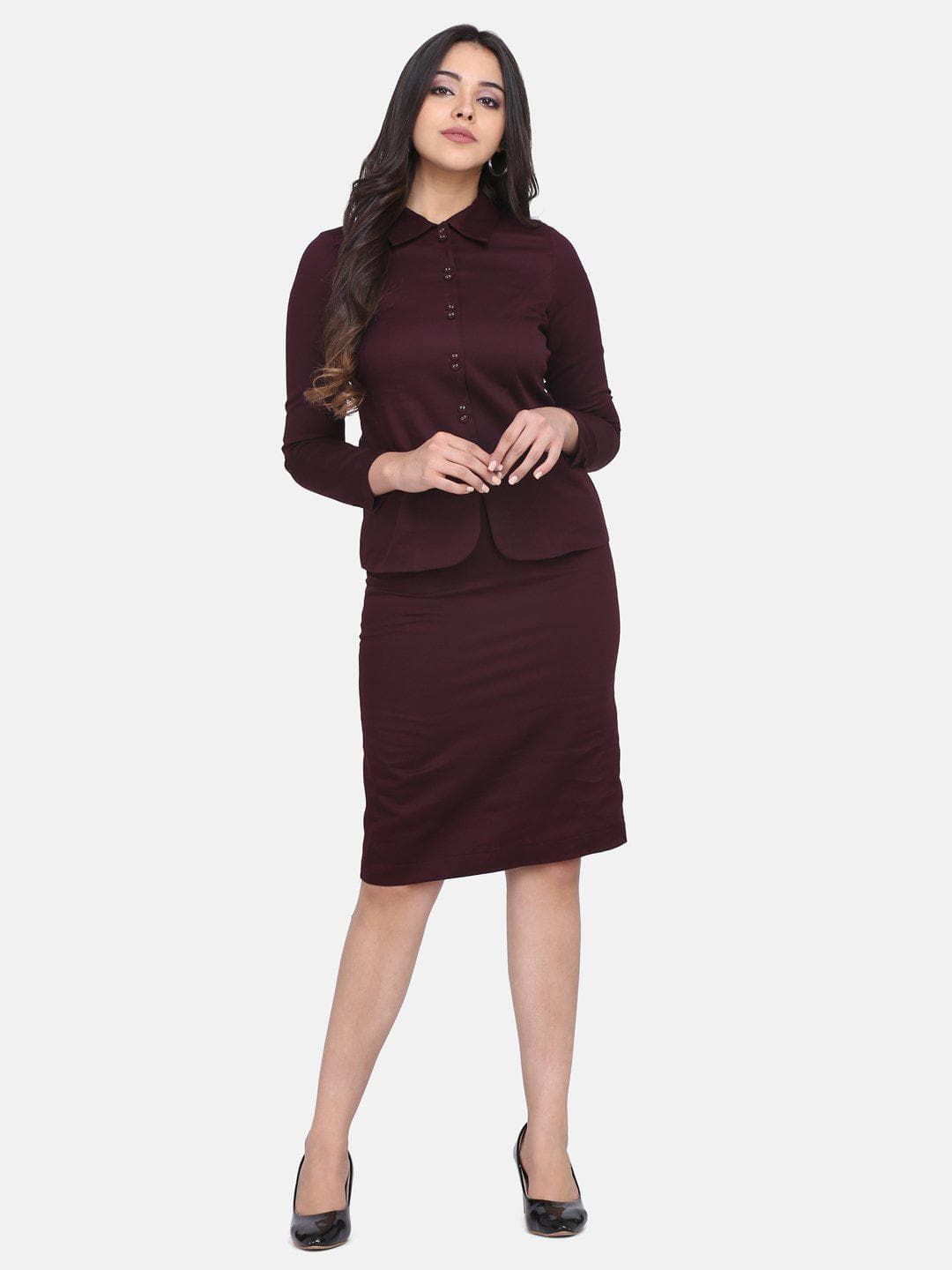 Burgundy Collared Neck Top-S
