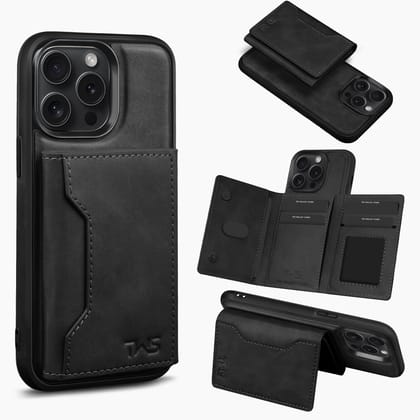 The Wallet Store Premium Leather iPhone Case Cover With Detachable Cardholder - Black - iPhone 14 Pro