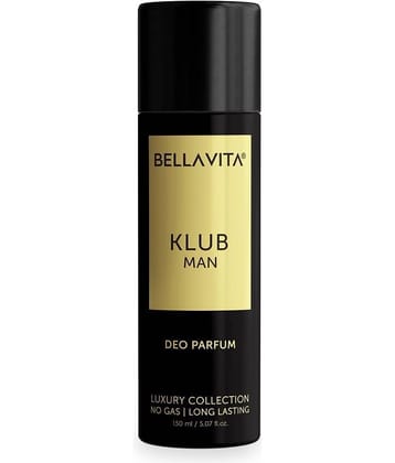 Bella Vita KLUB Men Body Perfume 150ml No Gas Deo for Men Spicy and Musky Fragrance with Refreshing Lemon Rose Petals & Warm Vanilla Notes