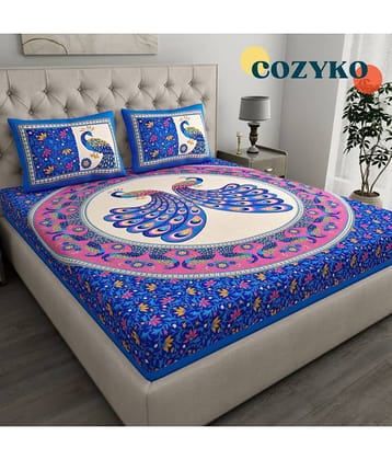 COZYKO Cotton 1 Double Bedsheet with 2 Pillow Covers ( Multicolor )
