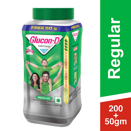 Glucon-D Instant Energy Health Drink - Regular, 200 g (Get 50 g Free), Jar
