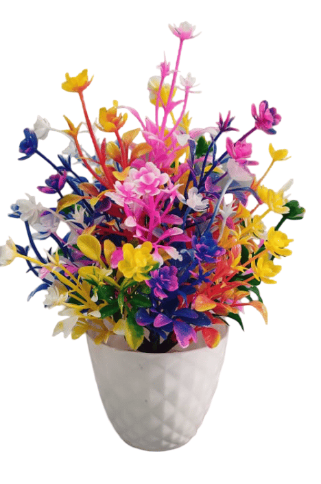 Artificial Multicolor Floral Arrangement in White Ceramic Pot