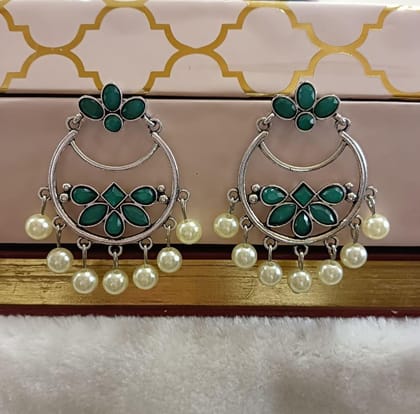 Silver Plated Geometric Shaped With Stone Studded Dangling P